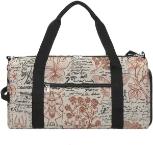 Sport Gym Duffel with Shoe Compartment Wet Pocket, Medicinal-herbs-print Shoulder Travel Bag for Women Men, style-4