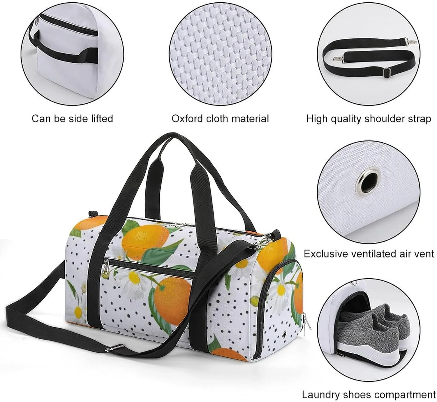 Sport Gym Duffel with Shoe Compartment Wet Pocket, Orange-pattern-with-tropic Shoulder Travel Bag for Women Men