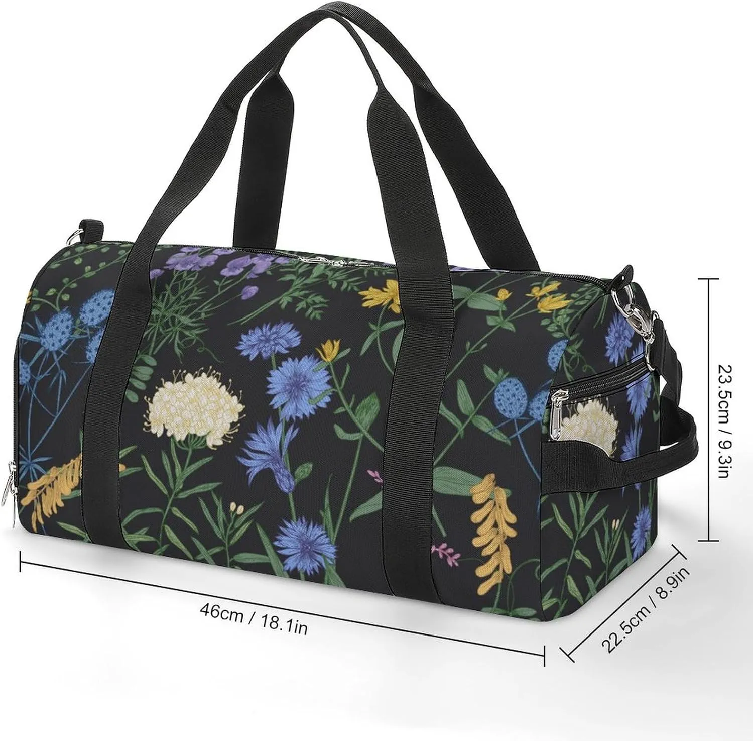 Sport Gym Duffel with Shoe Compartment Wet Pocket, Plants-black-print Shoulder Travel Bag for Women Men, style-3
