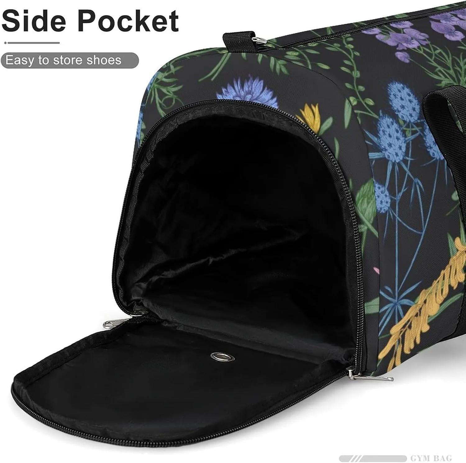 Sport Gym Duffel with Shoe Compartment Wet Pocket, Plants-black-print Shoulder Travel Bag for Women Men, style-3
