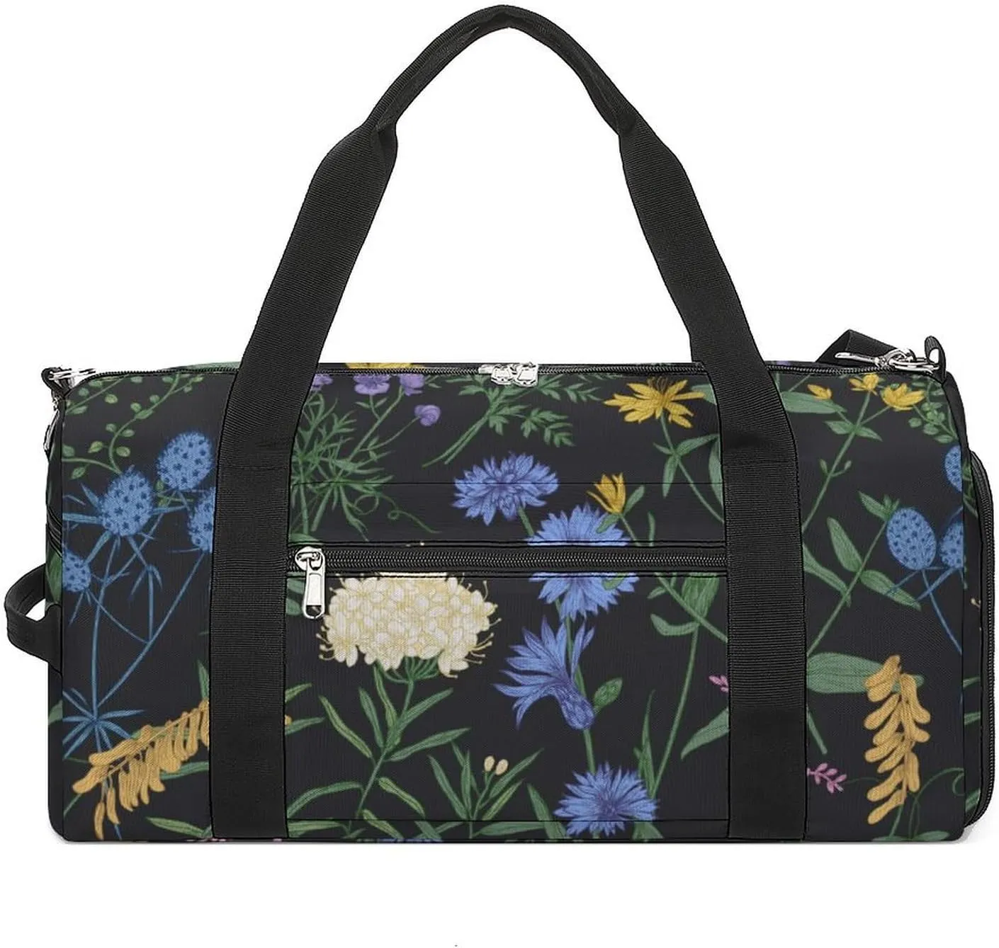 Sport Gym Duffel with Shoe Compartment Wet Pocket, Plants-black-print Shoulder Travel Bag for Women Men, style-3