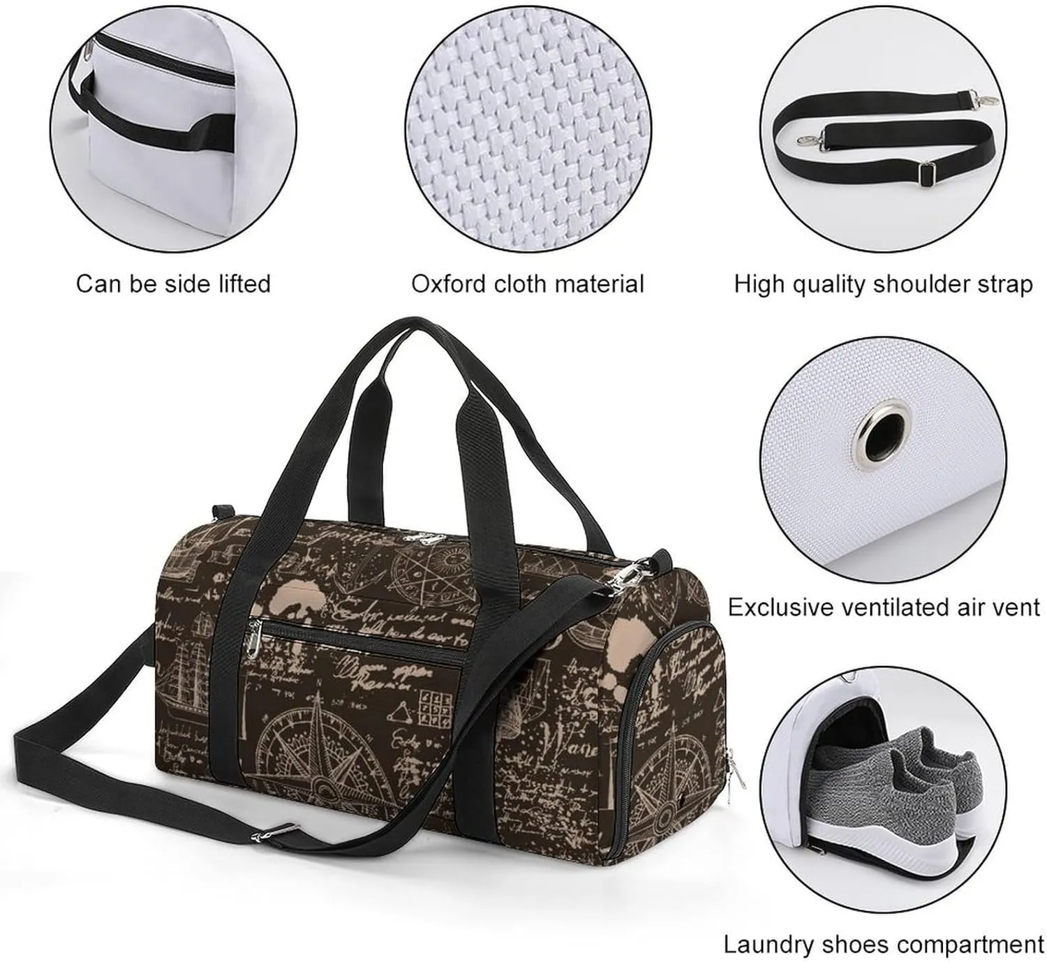 Sport Gym Duffel with Shoe Compartment Wet Pocket, Sea-travel-print Shoulder Travel Bag for Women Men, style-3