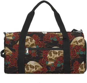 Sport Gym Duffel with Shoe Compartment Wet Pocket, Skull-roses Pattern Shoulder Travel Bag for Women Men