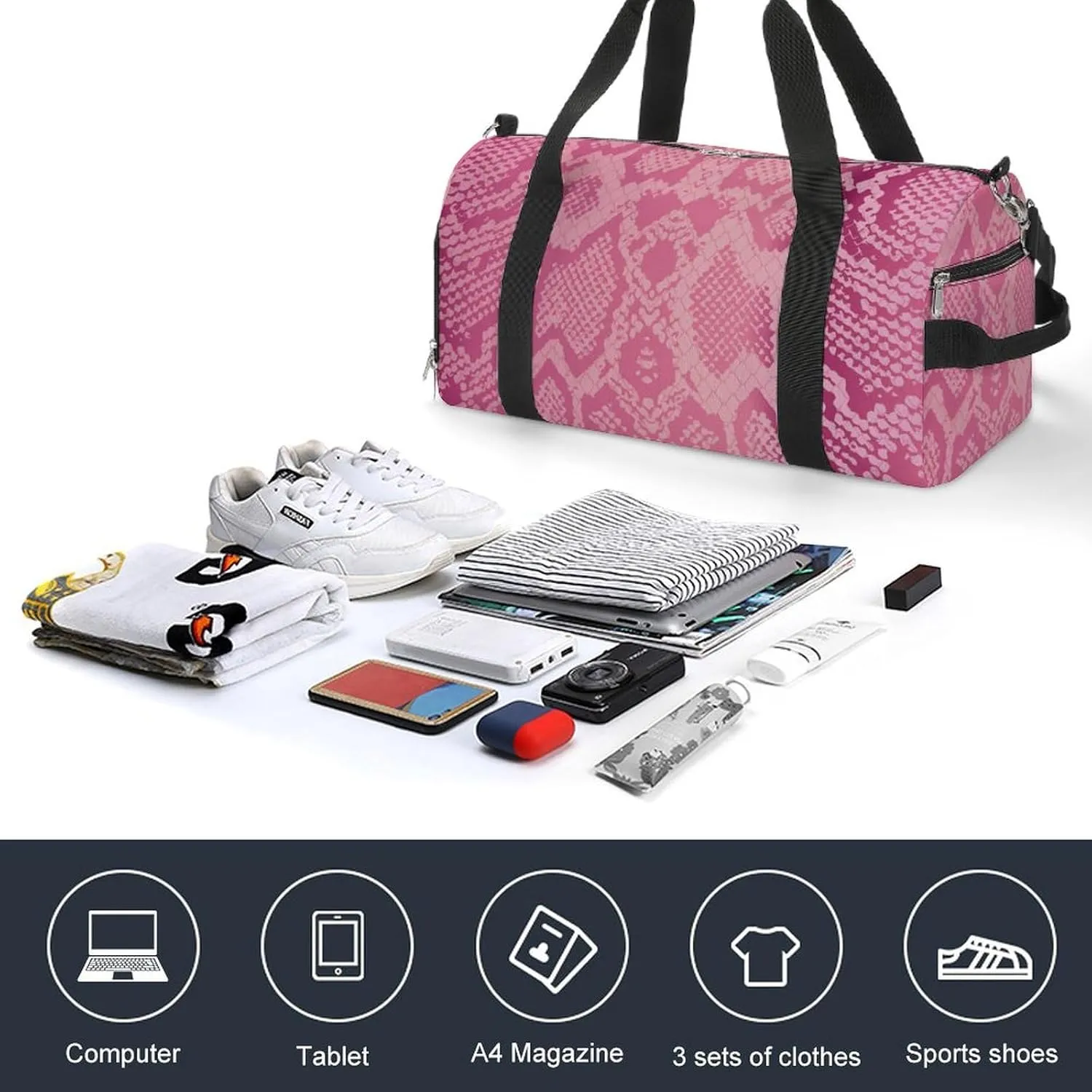 Sport Gym Duffel with Shoe Compartment Wet Pocket, Snakes-pink Shoulder Travel Bag for Women Men, style-2