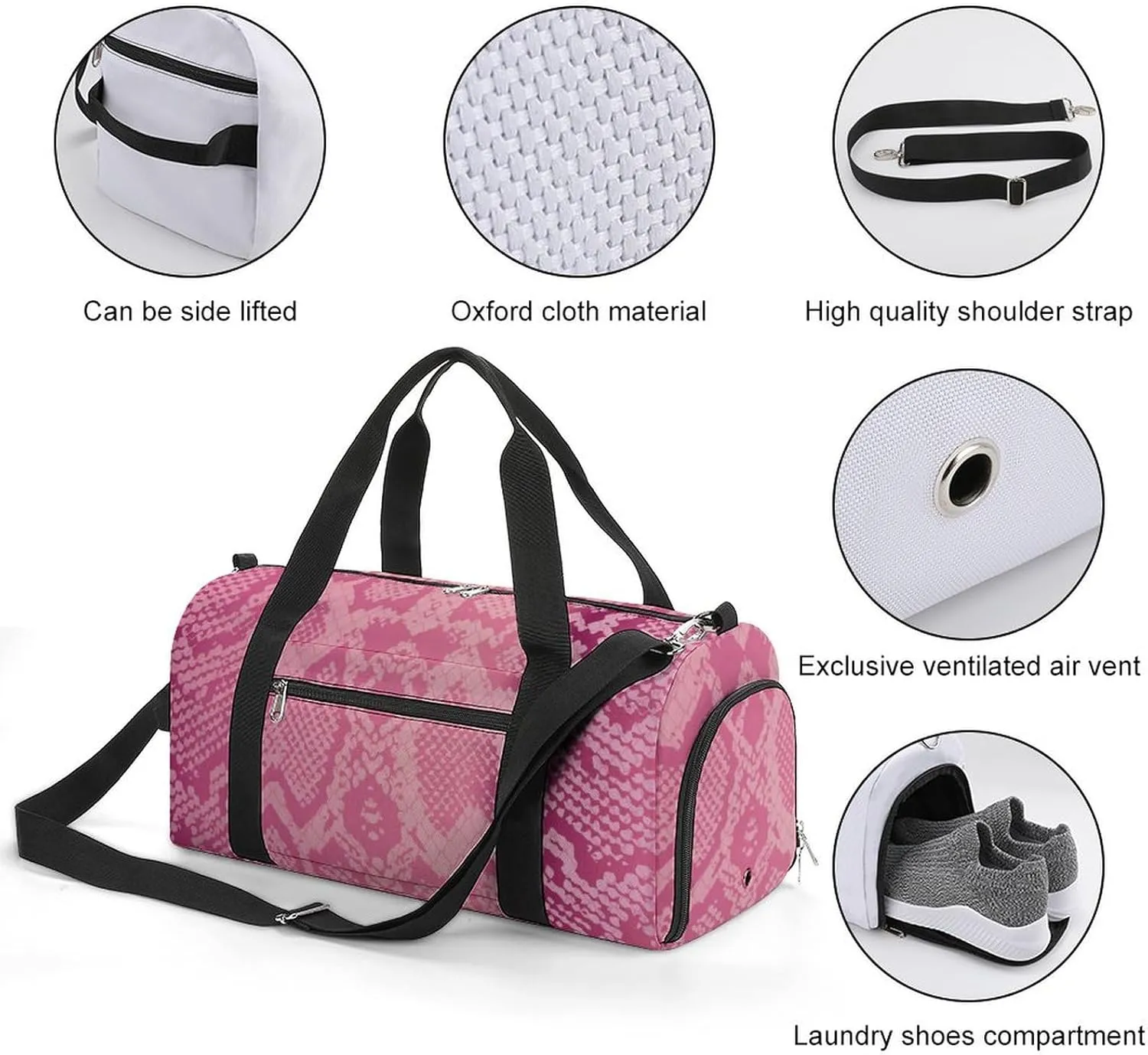 Sport Gym Duffel with Shoe Compartment Wet Pocket, Snakes-pink Shoulder Travel Bag for Women Men, style-2