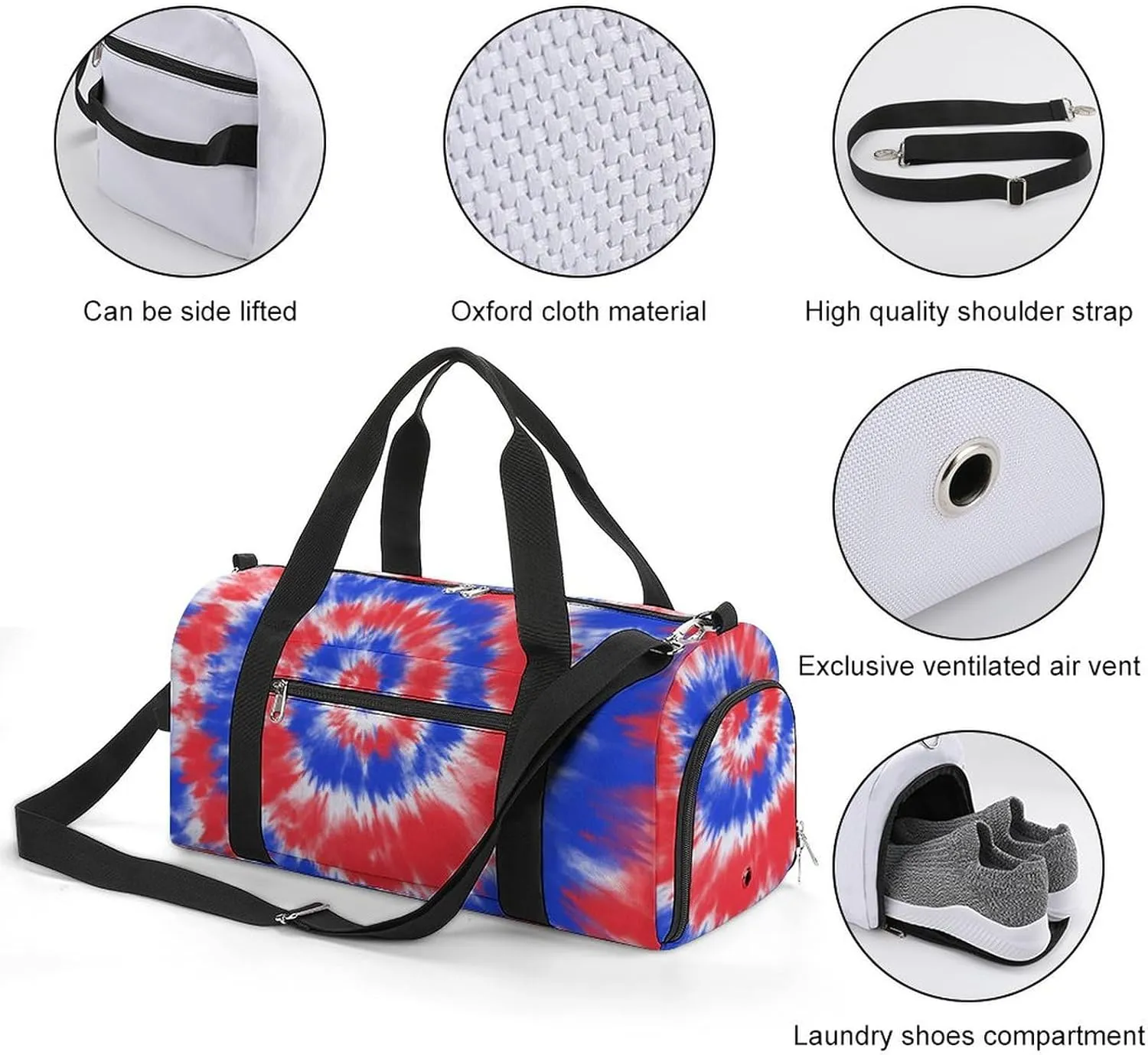Sport Gym Duffel with Shoe Compartment Wet Pocket, Tie-dye-american-flag Shoulder Travel Bag for Women Men, style-1