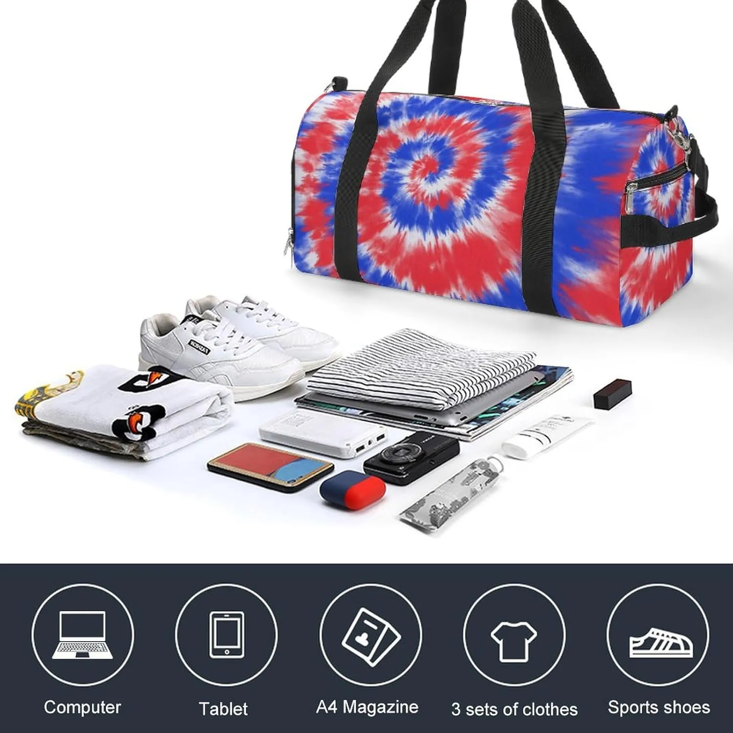 Sport Gym Duffel with Shoe Compartment Wet Pocket, Tie-dye-american-flag Shoulder Travel Bag for Women Men, style-1