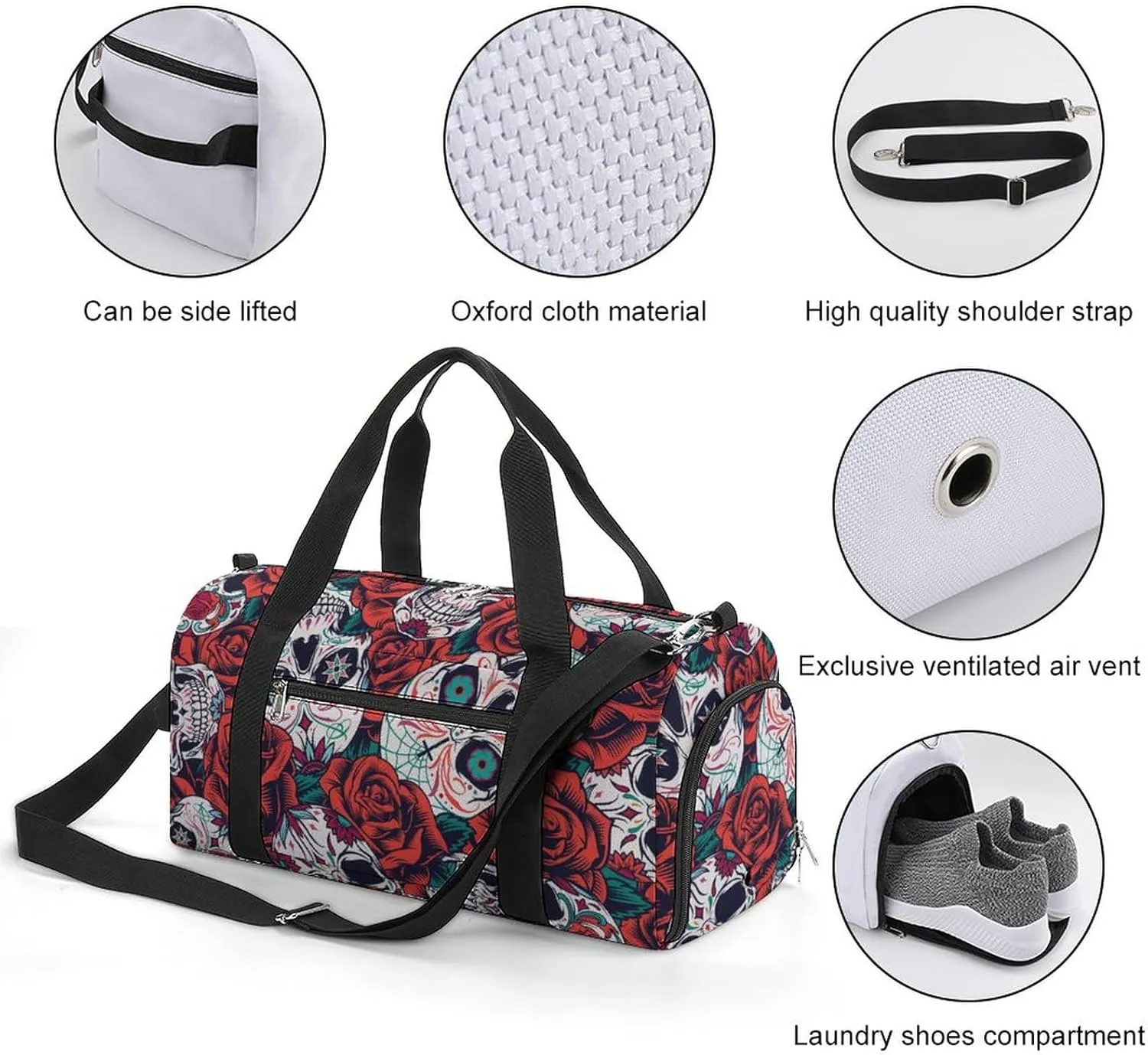 Sport Gym Duffel with Shoe Compartment Wet Pocket, Vintage-day-dead-pattern Shoulder Travel Bag for Women Men, style
