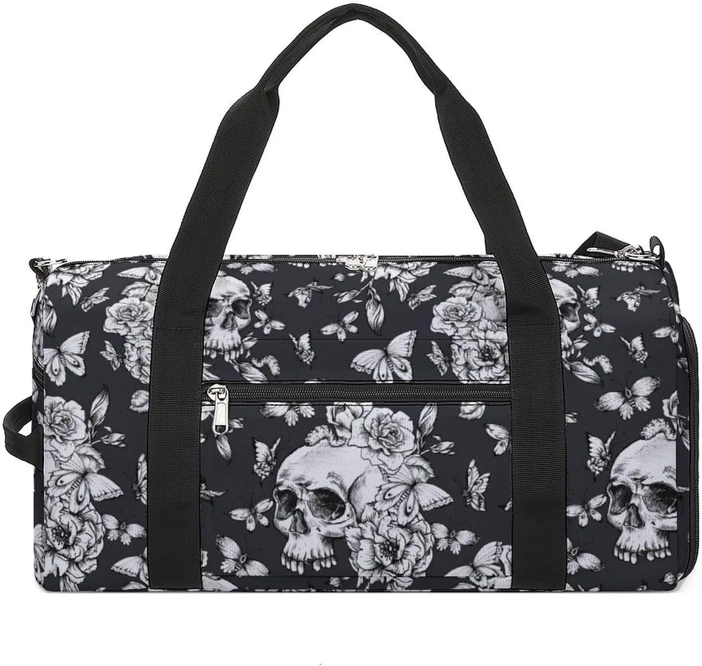 Sport Gym Duffel with Shoe Compartment Wet Pocket, Vintage-pattern-goth-skull Shoulder Travel Bag for Women Men, style