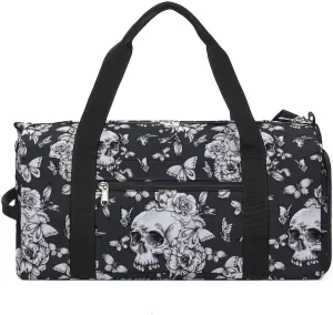 Sport Gym Duffel with Shoe Compartment Wet Pocket, Vintage-pattern-goth-skull Shoulder Travel Bag for Women Men, style