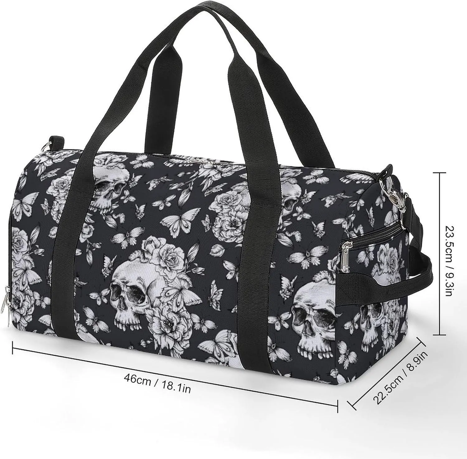 Sport Gym Duffel with Shoe Compartment Wet Pocket, Vintage-pattern-goth-skull Shoulder Travel Bag for Women Men, style