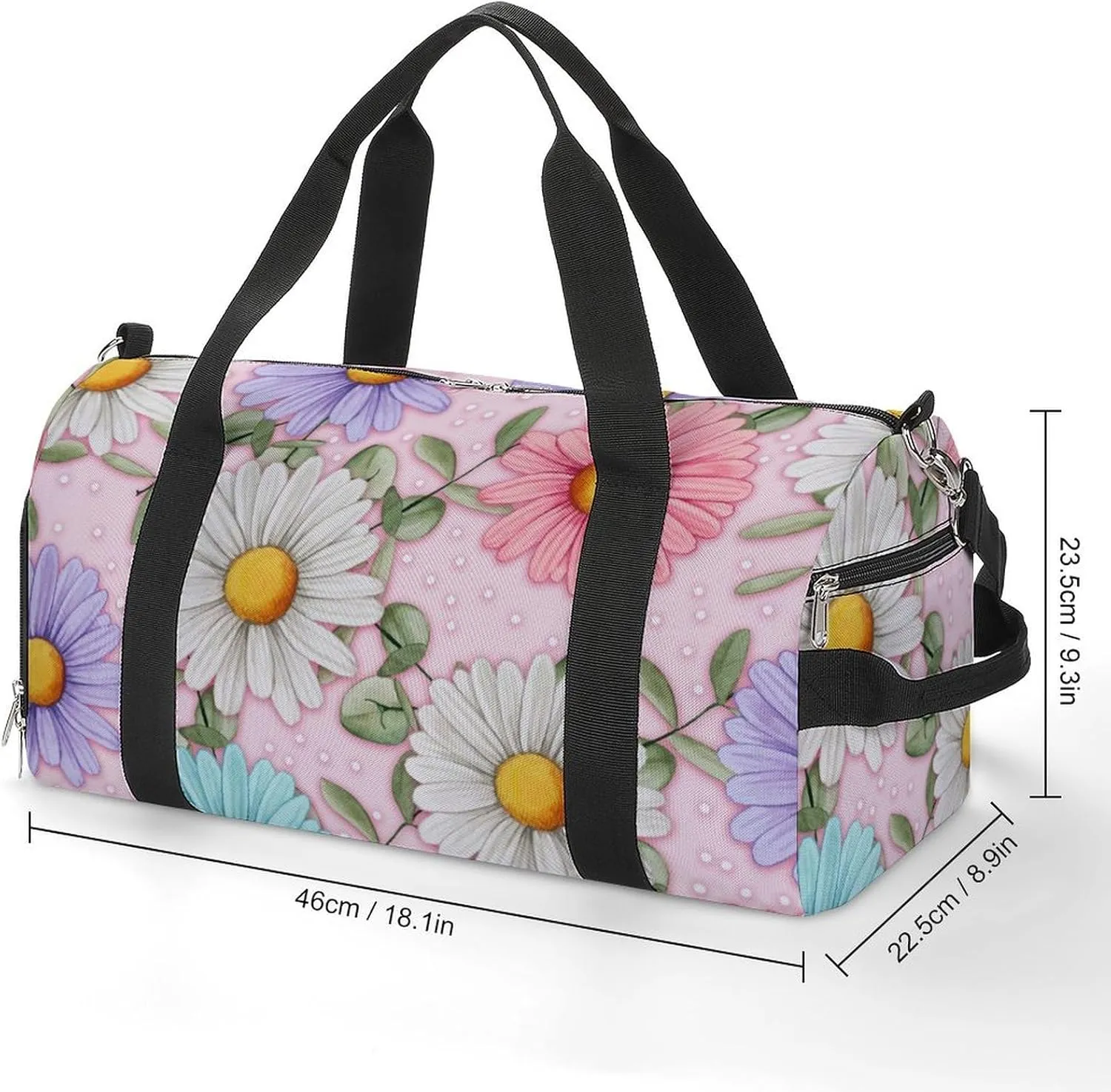 Sport Gym Duffel with Shoe Compartment Wet Pocket, Watercolor-daisy-pattern Shoulder Travel Bag for Women Men
