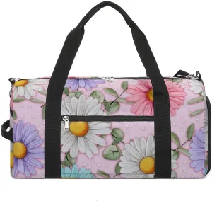 Sport Gym Duffel with Shoe Compartment Wet Pocket, Watercolor-daisy-pattern Shoulder Travel Bag for Women Men