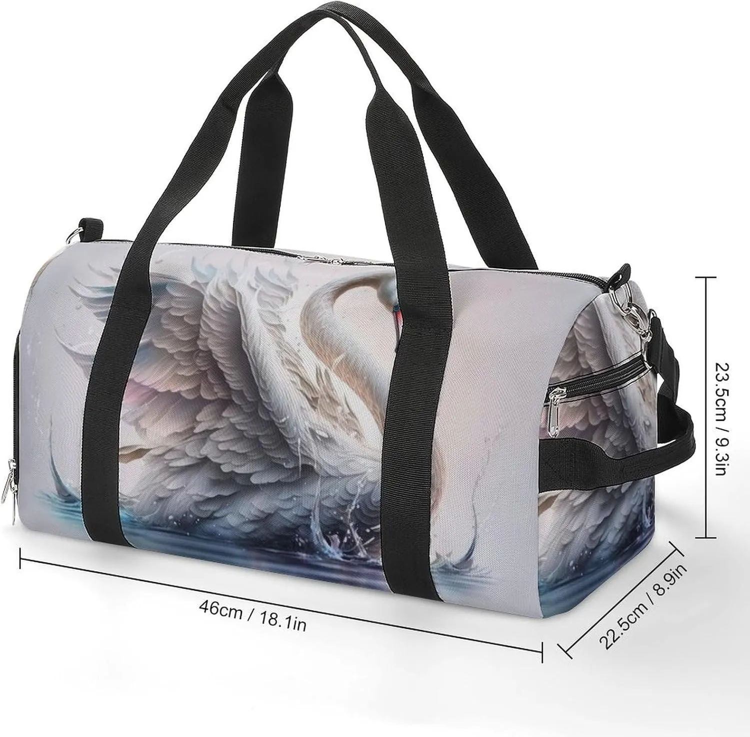 Sport Gym Duffel with Shoe Compartment Wet Pocket, Watercolor Swan Cartoon Style Shoulder Travel Bag for Women Men