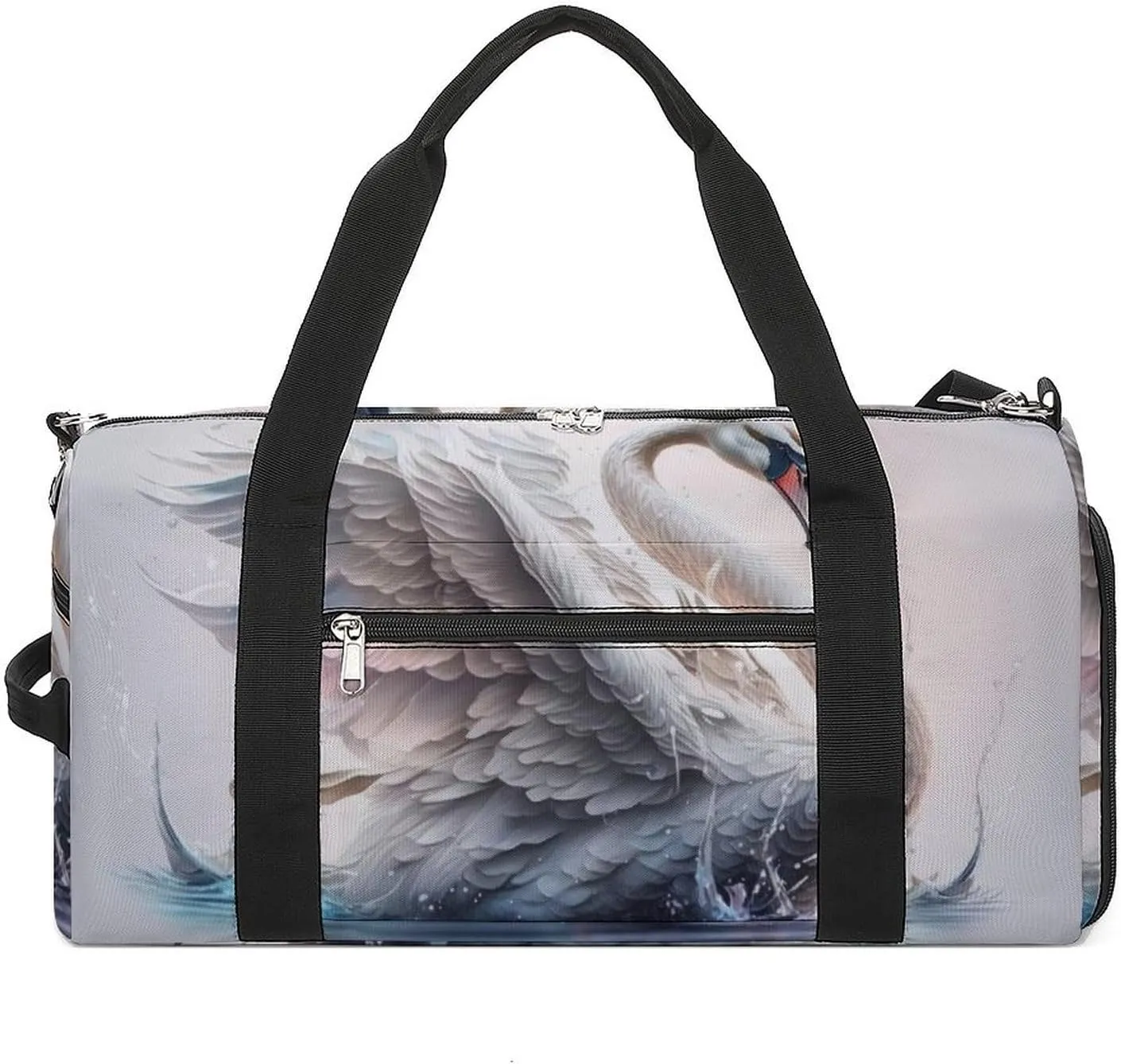 Sport Gym Duffel with Shoe Compartment Wet Pocket, Watercolor Swan Cartoon Style Shoulder Travel Bag for Women Men