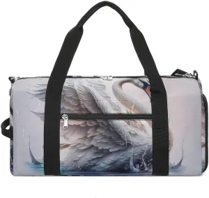 Sport Gym Duffel with Shoe Compartment Wet Pocket, Watercolor Swan Cartoon Style Shoulder Travel Bag for Women Men