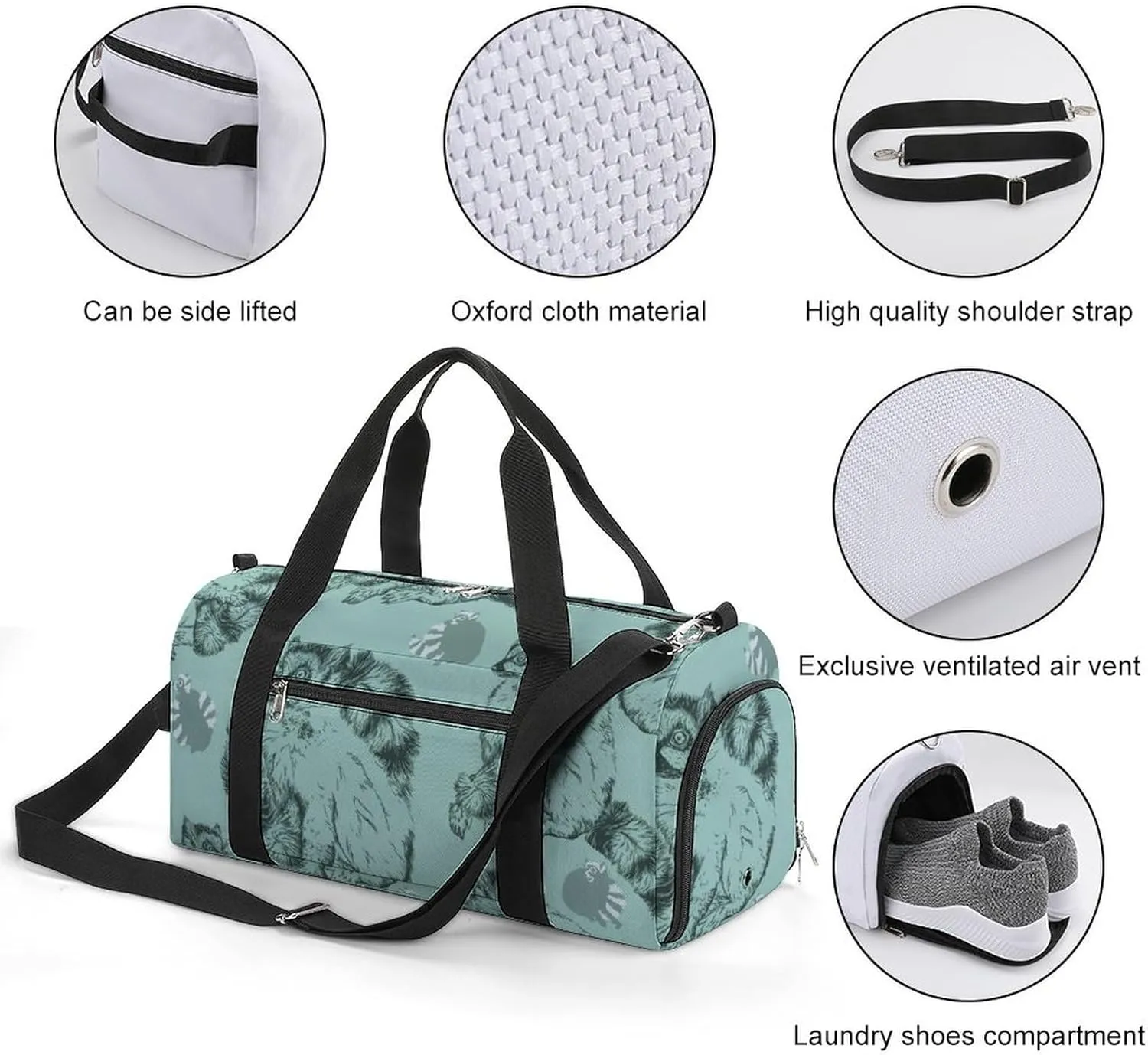 Sport Gym Duffel with Shoe Compartment Wet Pocket, Wild-ringtailed-lemur-print Shoulder Travel Bag for Women Men, style-4