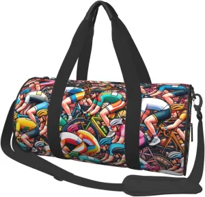Sports Duffel Bag Cyclist-France-Bike Foldable Travel Tote Bag Weekender Sleepover Carry On Bag