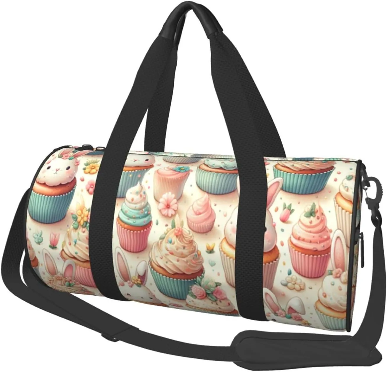 Sports Duffel Bag Easter-Rabbit-Ears-Cupcakes Foldable Travel Tote Bag Weekender Sleepover Carry On Bag