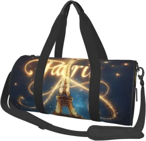 Sports Duffel Bag Eiffel-Tower-At-Night Foldable Travel Tote Bag Weekender Sleepover Carry On Bag