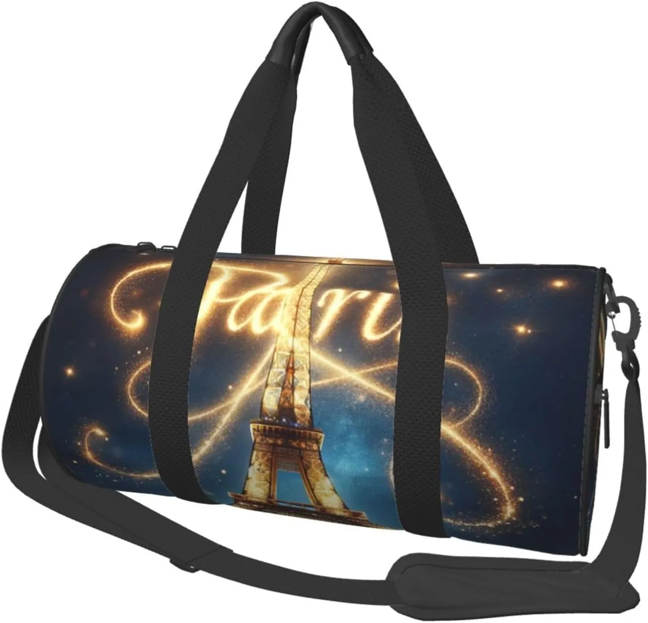 Sports Duffel Bag Eiffel-Tower-At-Night Foldable Travel Tote Bag Weekender Sleepover Carry On Bag