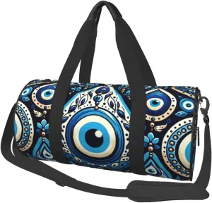 Sports Duffel Bag Greek-Bead-Turkish-Nazar-Amulet Foldable Travel Tote Bag Weekender Sleepover Carry On Bag