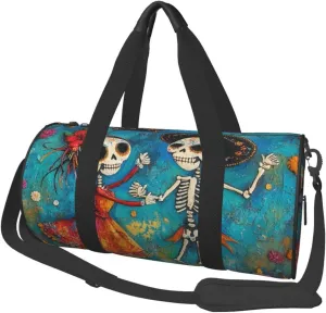 Sports Duffel Bag Skeletons-Couple-Dance Foldable Travel Tote Bag Weekender Sleepover Carry On Bag