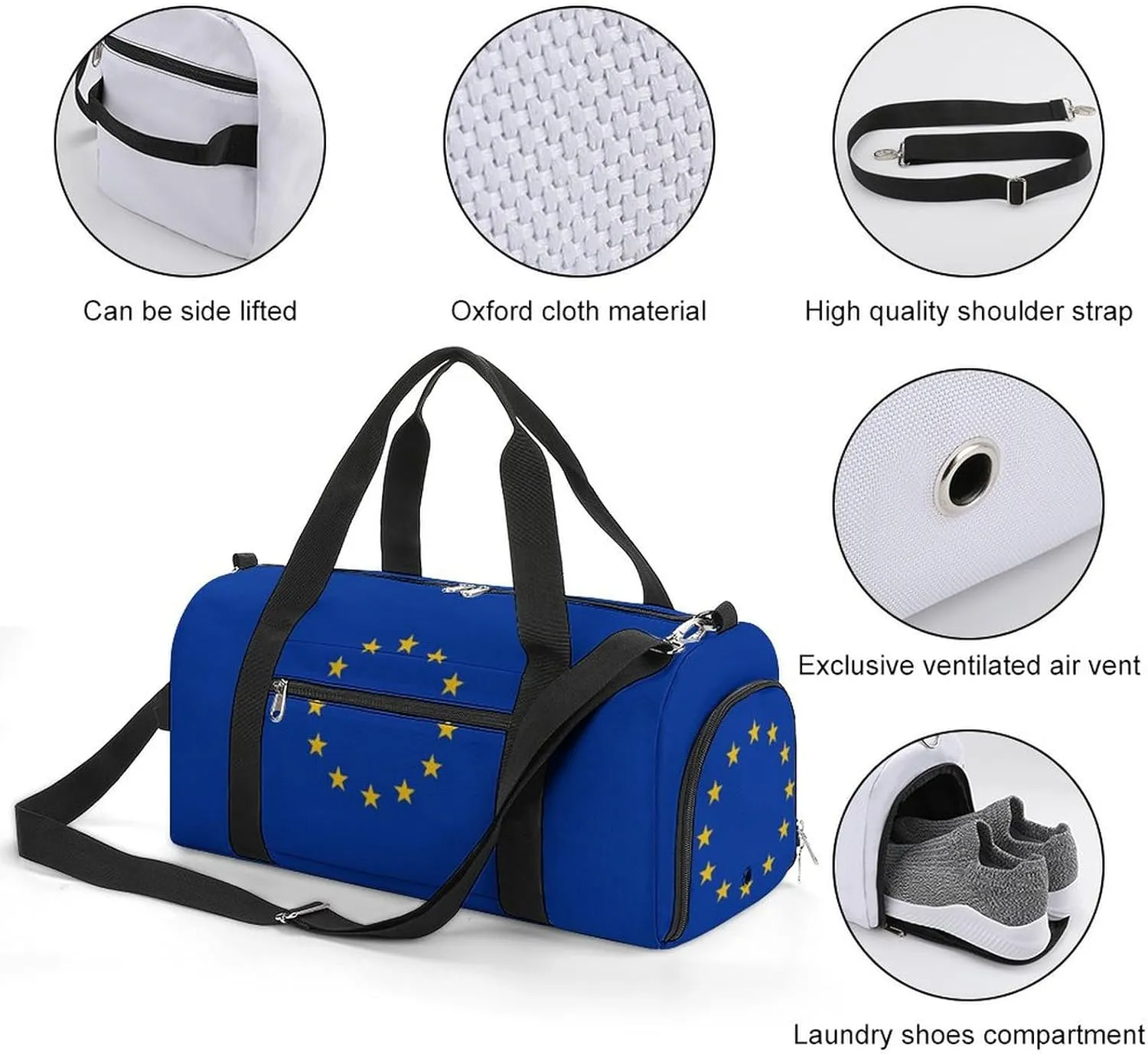 Sports Duffel Bag with European Union Flag for Men Women Shoe Compartment Weekender