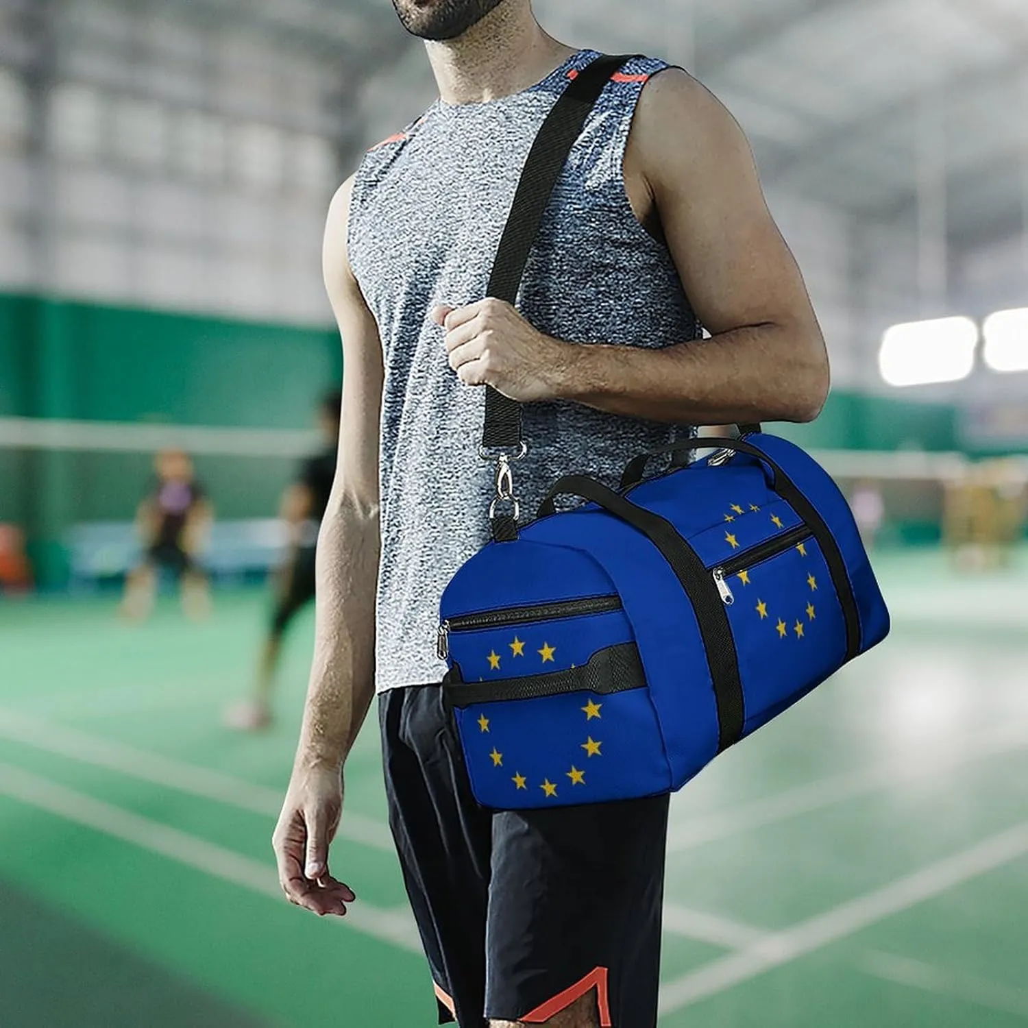 Sports Duffel Bag with European Union Flag for Men Women Shoe Compartment Weekender