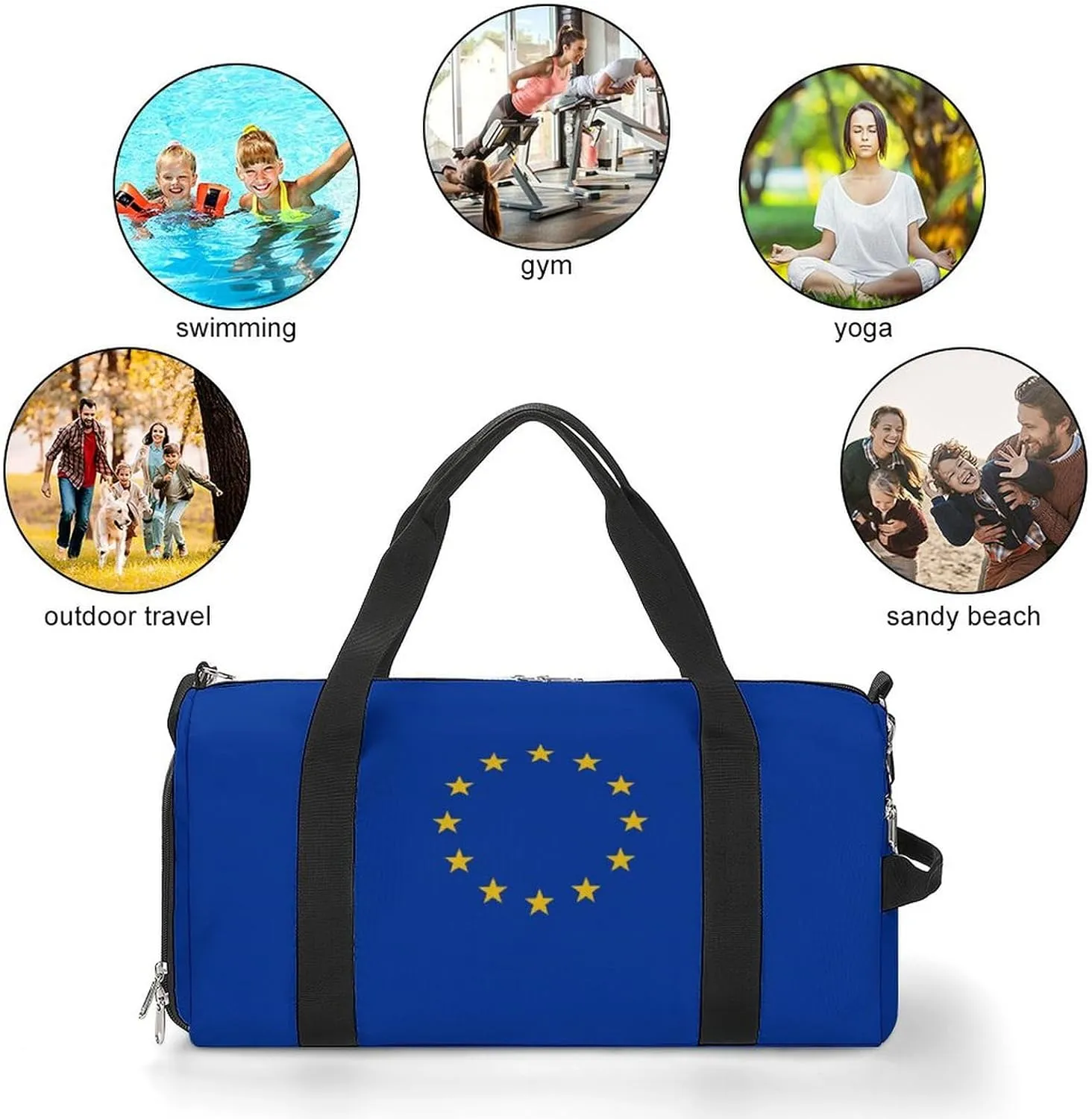 Sports Duffel Bag with European Union Flag for Men Women Shoe Compartment Weekender