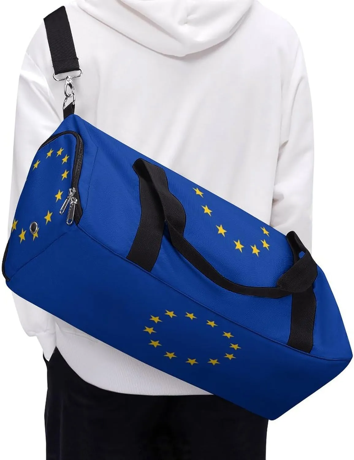 Sports Duffel Bag with European Union Flag for Men Women Shoe Compartment Weekender