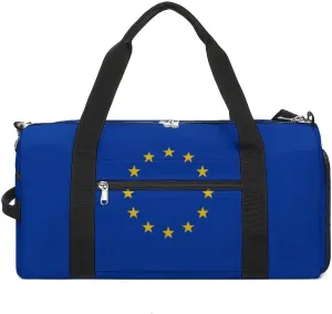 Sports Duffel Bag with European Union Flag for Men Women Shoe Compartment Weekender
