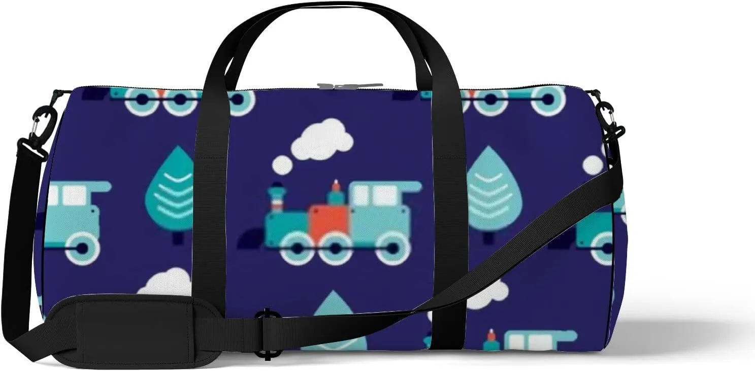 Sports Gym Bag for Women and Men Waterproof Blue Retro Style Steam Toy Train Duffel Bag Lightweight Carryon Traveling Boarding Gripsack