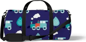 Sports Gym Bag for Women and Men Waterproof Blue Retro Style Steam Toy Train Duffel Bag Lightweight Carryon Traveling Boarding Gripsack
