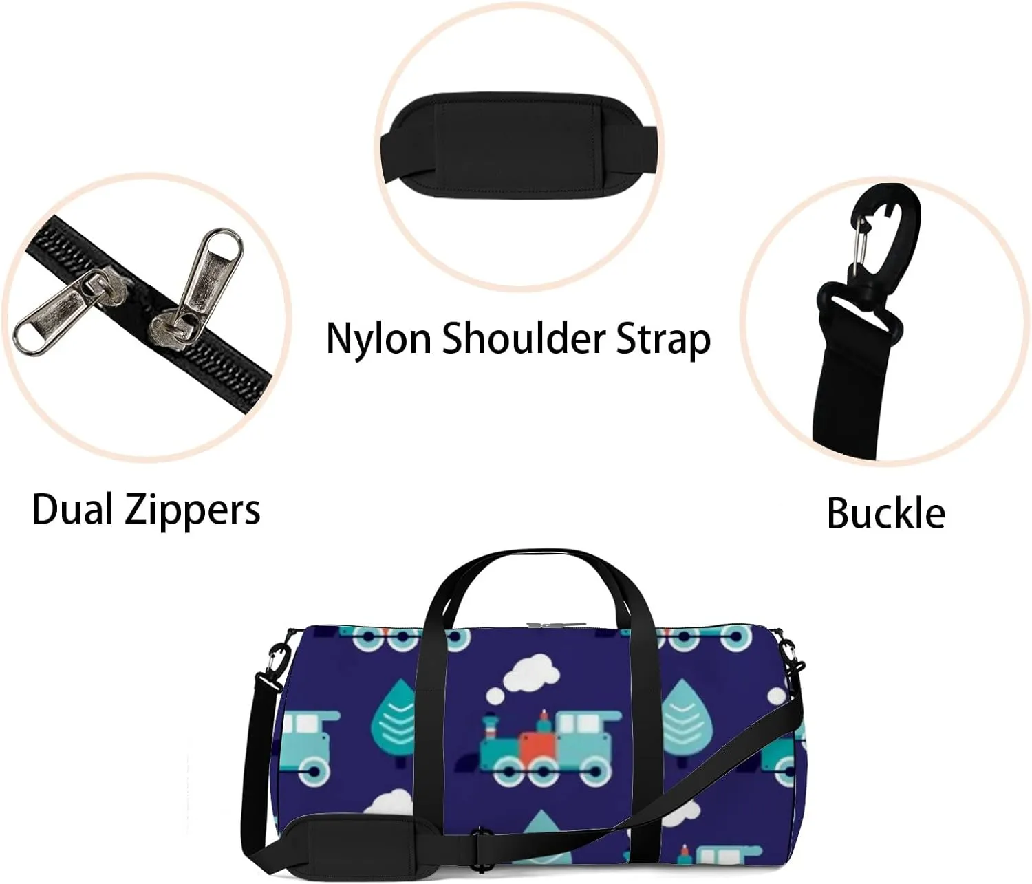 Sports Gym Bag for Women and Men Waterproof Blue Retro Style Steam Toy Train Duffel Bag Lightweight Carryon Traveling Boarding Gripsack