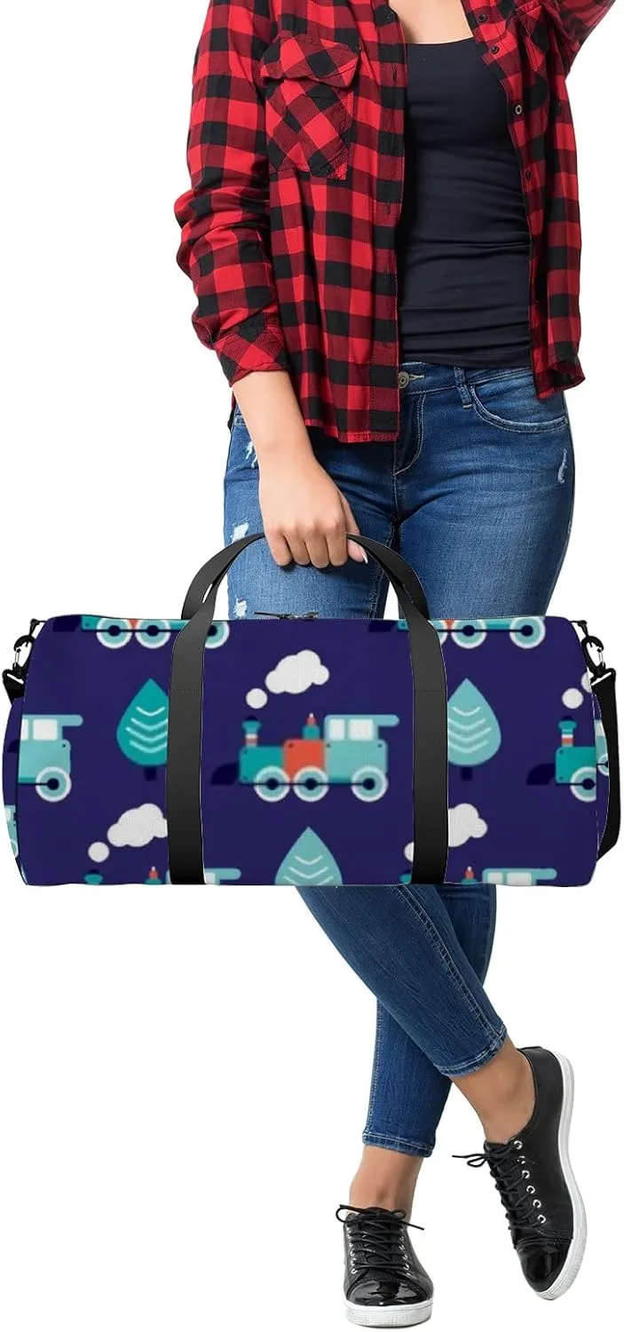 Sports Gym Bag for Women and Men Waterproof Blue Retro Style Steam Toy Train Duffel Bag Lightweight Carryon Traveling Boarding Gripsack