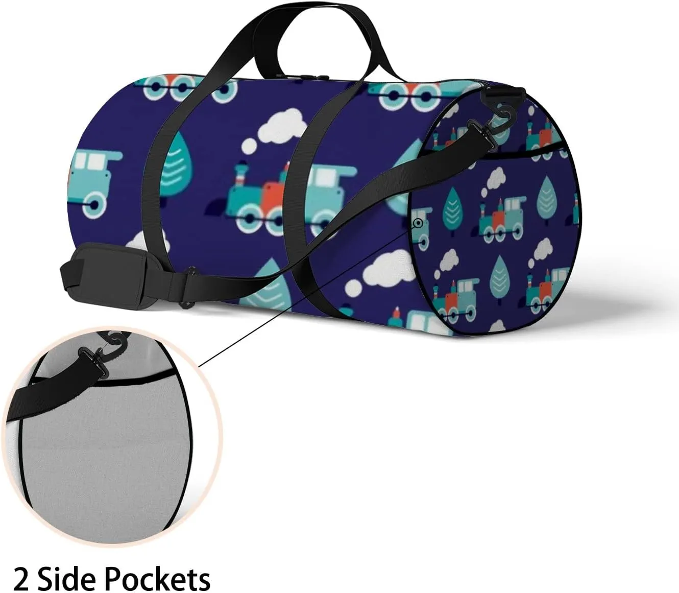 Sports Gym Bag for Women and Men Waterproof Blue Retro Style Steam Toy Train Duffel Bag Lightweight Carryon Traveling Boarding Gripsack