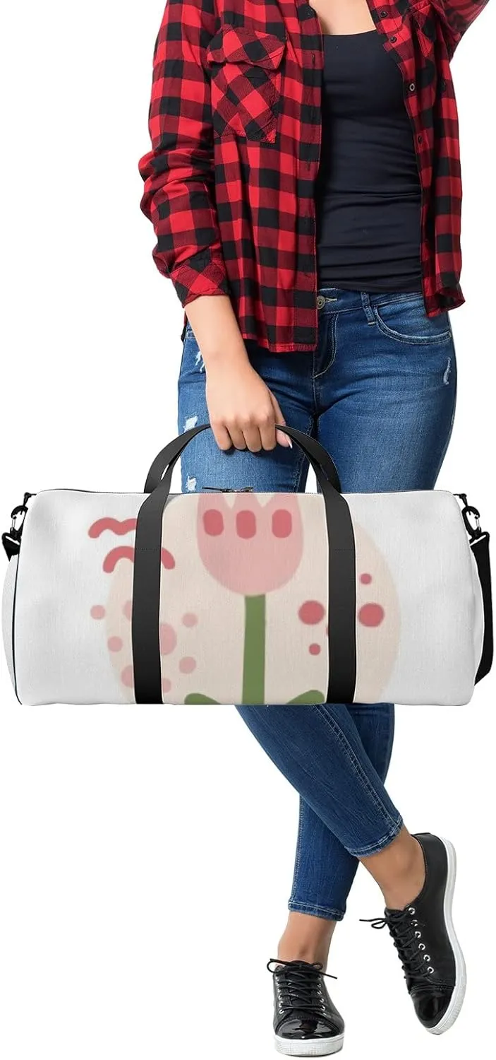 Sports Gym Bag for Women and Men Waterproof Childlike Floral Cute Design Trendy Hand Drawn Style Duffel Bag Lightweight Carryon Traveling Boarding Gripsack