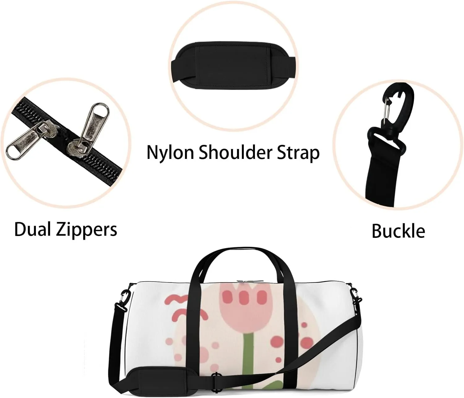 Sports Gym Bag for Women and Men Waterproof Childlike Floral Cute Design Trendy Hand Drawn Style Duffel Bag Lightweight Carryon Traveling Boarding Gripsack