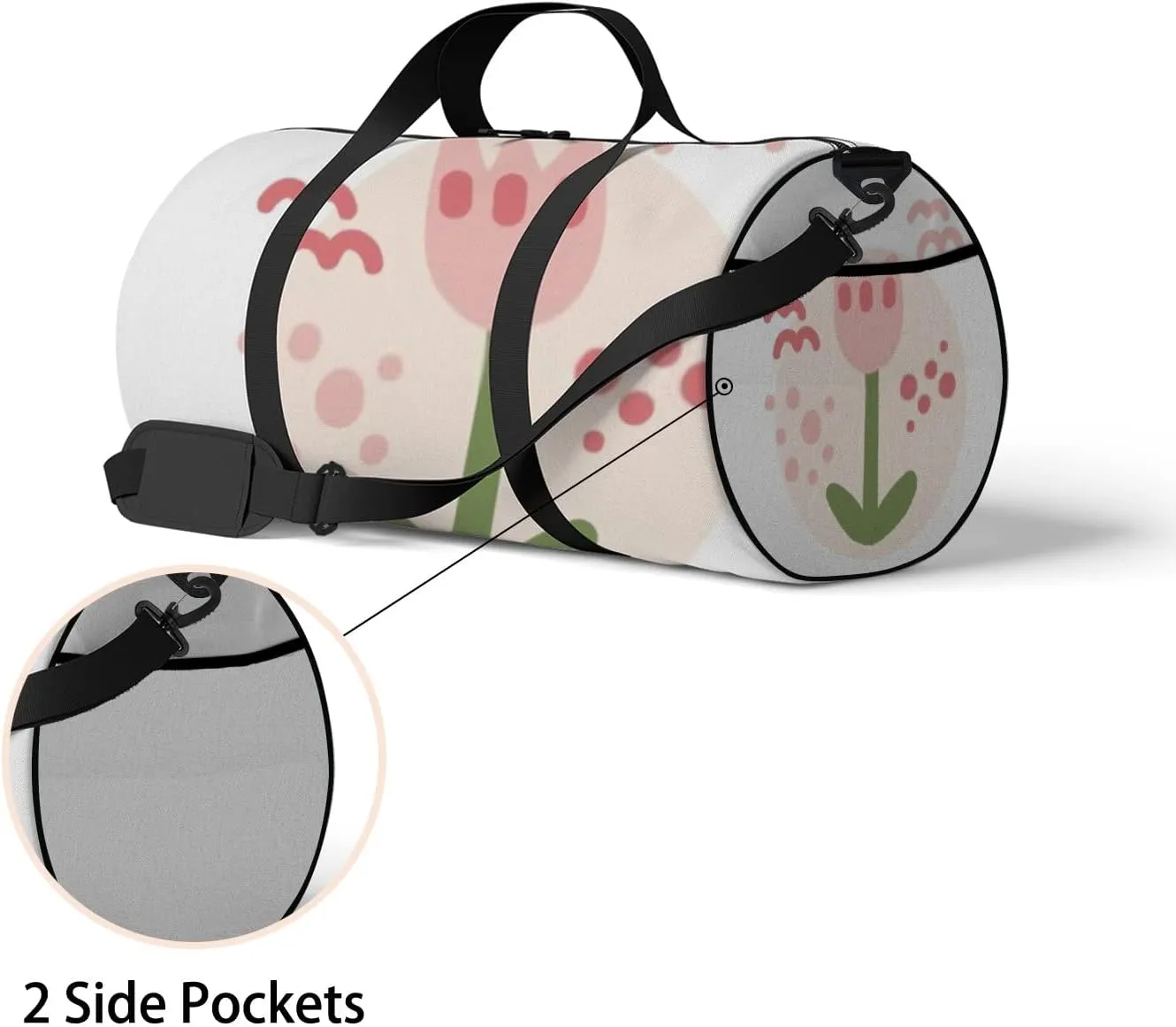 Sports Gym Bag for Women and Men Waterproof Childlike Floral Cute Design Trendy Hand Drawn Style Duffel Bag Lightweight Carryon Traveling Boarding Gripsack