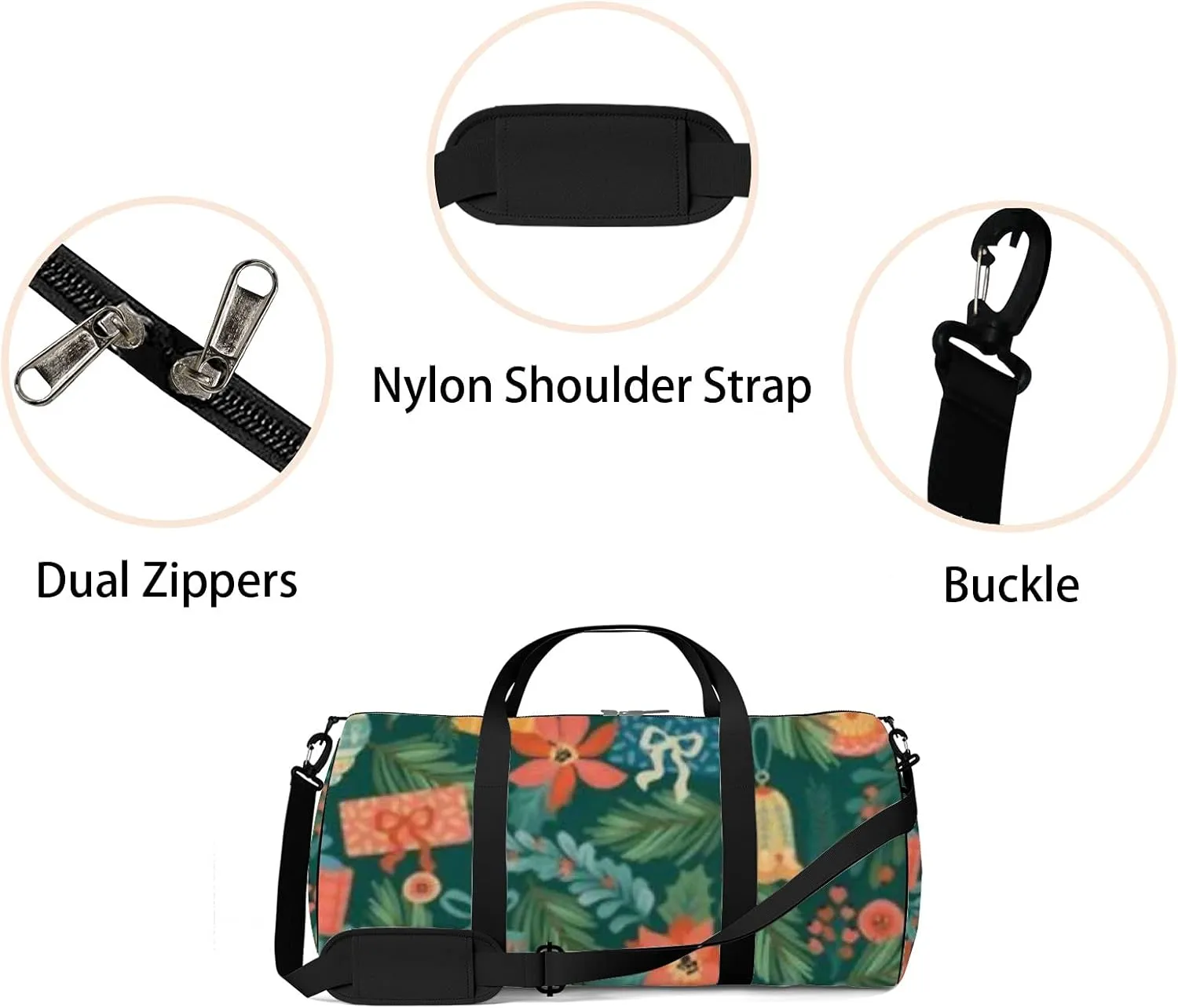 Sports Gym Bag for Women and Men Waterproof Christmas Happy New Year Toys Gifts Retro Style Duffel Bag Lightweight Carryon Traveling Boarding Gripsack