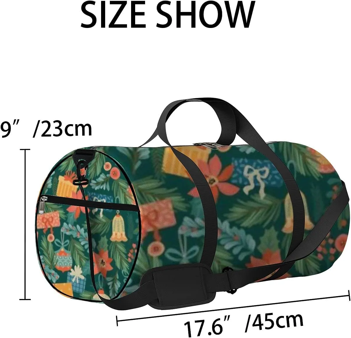 Sports Gym Bag for Women and Men Waterproof Christmas Happy New Year Toys Gifts Retro Style Duffel Bag Lightweight Carryon Traveling Boarding Gripsack