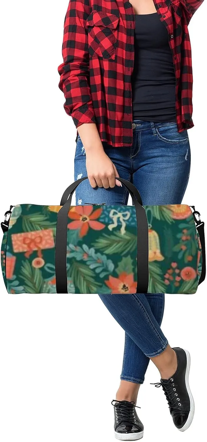 Sports Gym Bag for Women and Men Waterproof Christmas Happy New Year Toys Gifts Retro Style Duffel Bag Lightweight Carryon Traveling Boarding Gripsack