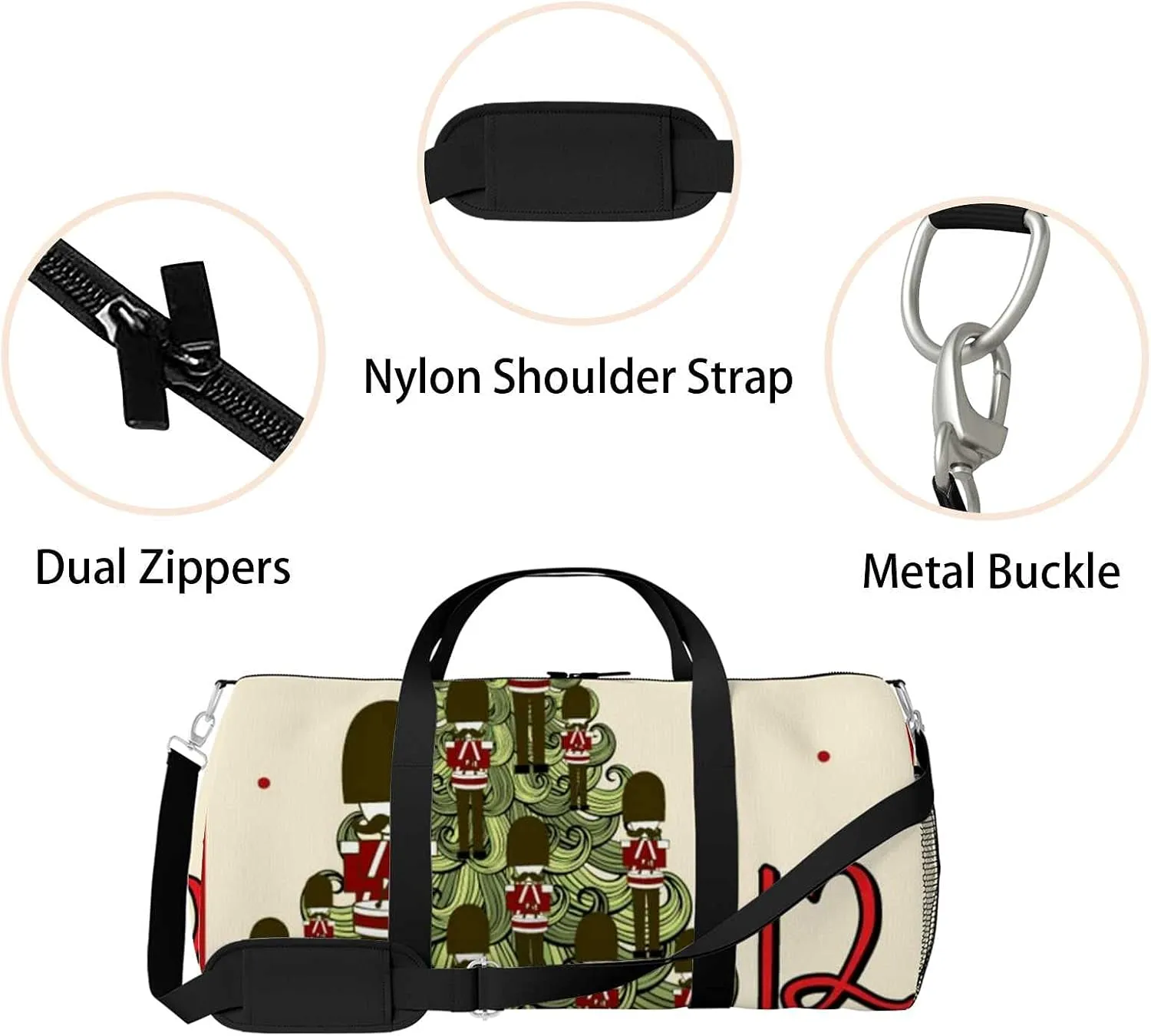 Sports Gym Bag for Women and Men Waterproof Christmas Twelfth Day Twelve Duffel Bag Lightweight Carryon Traveling Boarding Gripsack
