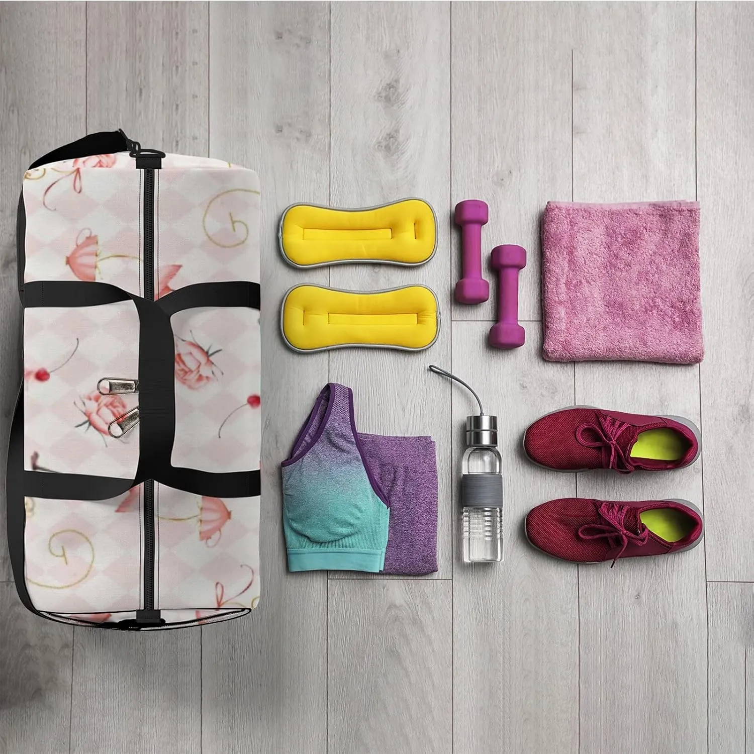 Sports Gym Bag for Women and Men Waterproof Cute Style Pink Rhombuses Flamingo Duffel Bag Lightweight Carryon Traveling Boarding Gripsack