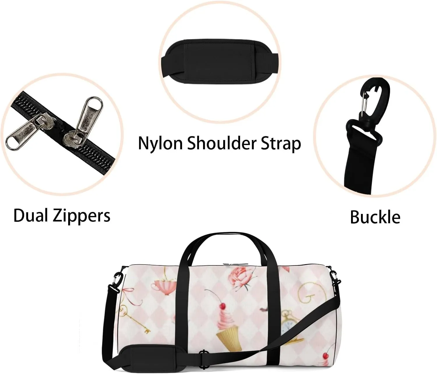 Sports Gym Bag for Women and Men Waterproof Cute Style Pink Rhombuses Flamingo Duffel Bag Lightweight Carryon Traveling Boarding Gripsack