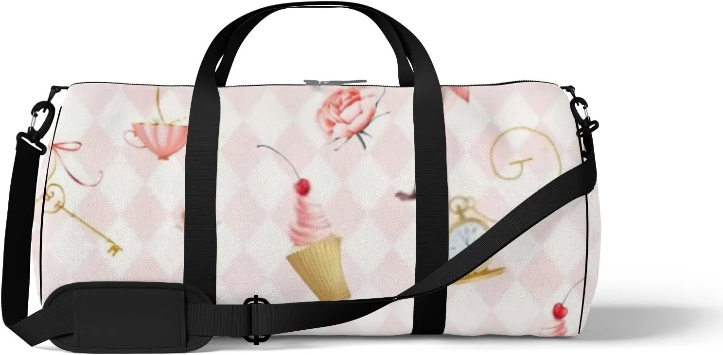 Sports Gym Bag for Women and Men Waterproof Cute Style Pink Rhombuses Flamingo Duffel Bag Lightweight Carryon Traveling Boarding Gripsack