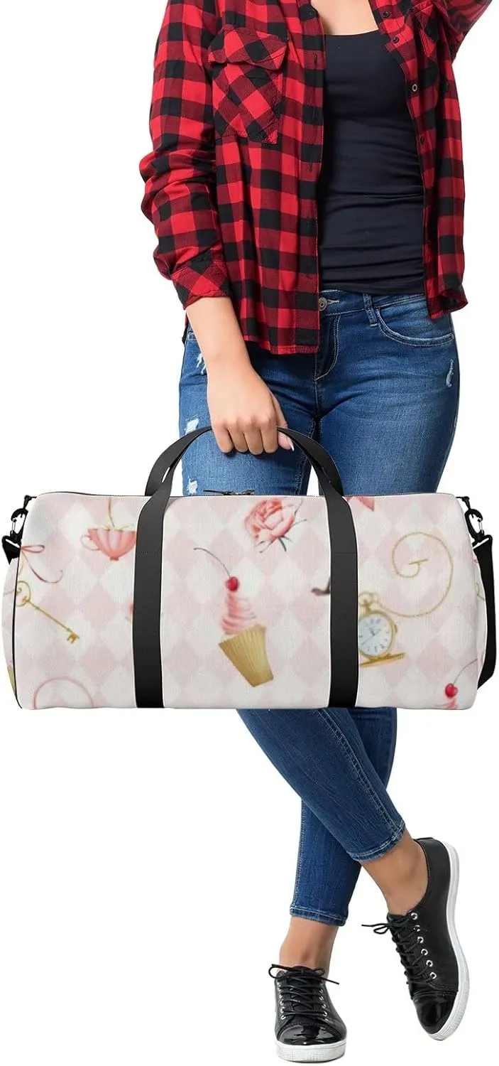 Sports Gym Bag for Women and Men Waterproof Cute Style Pink Rhombuses Flamingo Duffel Bag Lightweight Carryon Traveling Boarding Gripsack