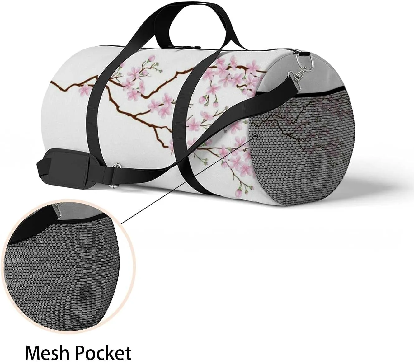 Sports Gym Bag for Women and Men Waterproof Horizontal Branch Cherry Blossoms Duffel Bag Lightweight Carryon Traveling Boarding Gripsack