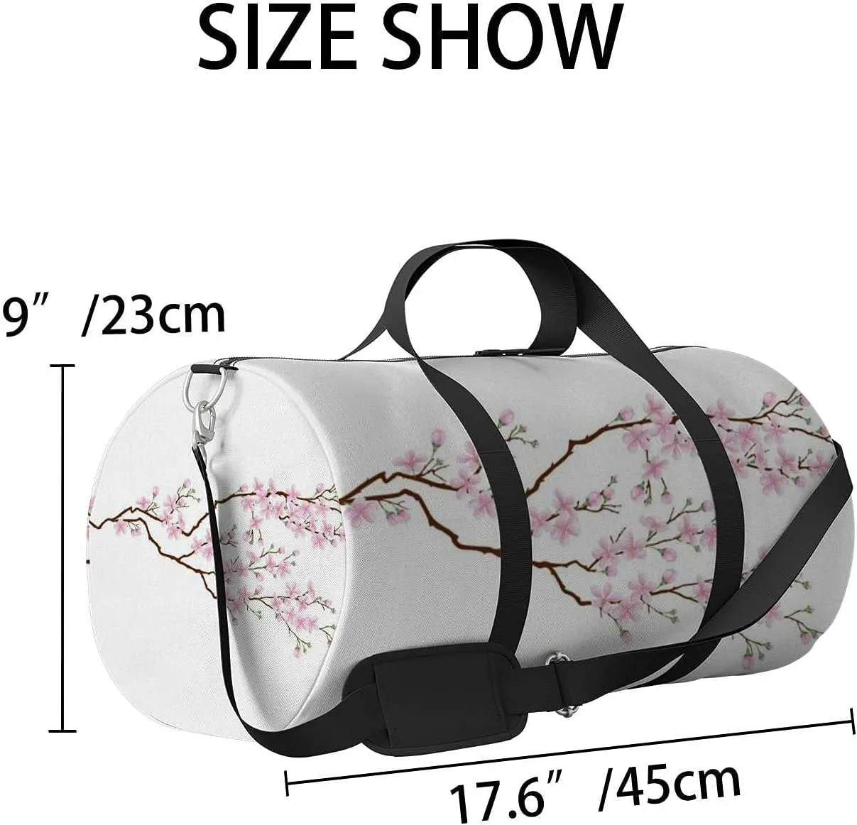 Sports Gym Bag for Women and Men Waterproof Horizontal Branch Cherry Blossoms Duffel Bag Lightweight Carryon Traveling Boarding Gripsack